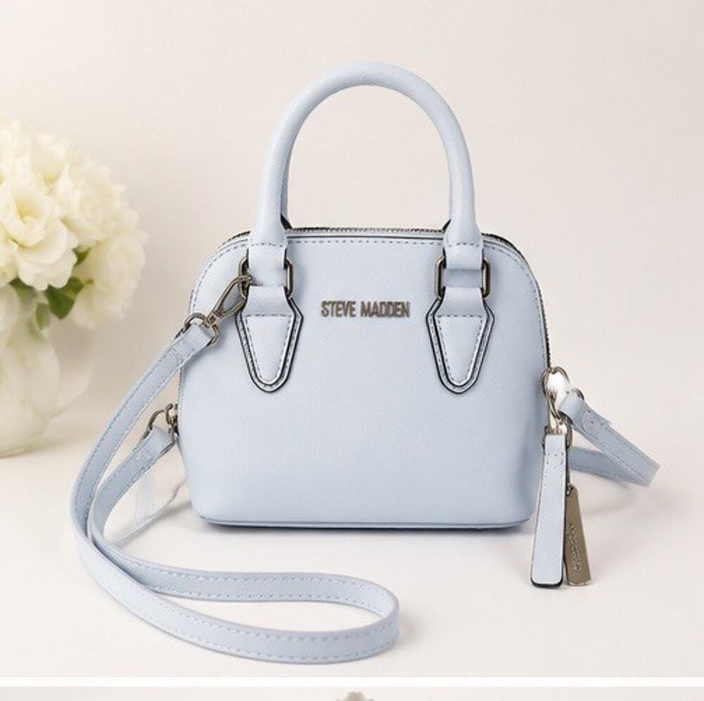 Steve Madden Mini Dome Satchel Crossbody Bag Light Blue Faux Leather